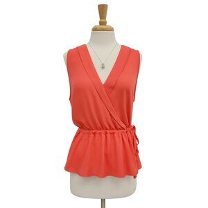 Ophelia Rose Coral Peplum Wrap Tank Top 1X Sleeveless Tie Waist Blouse Boho Chic